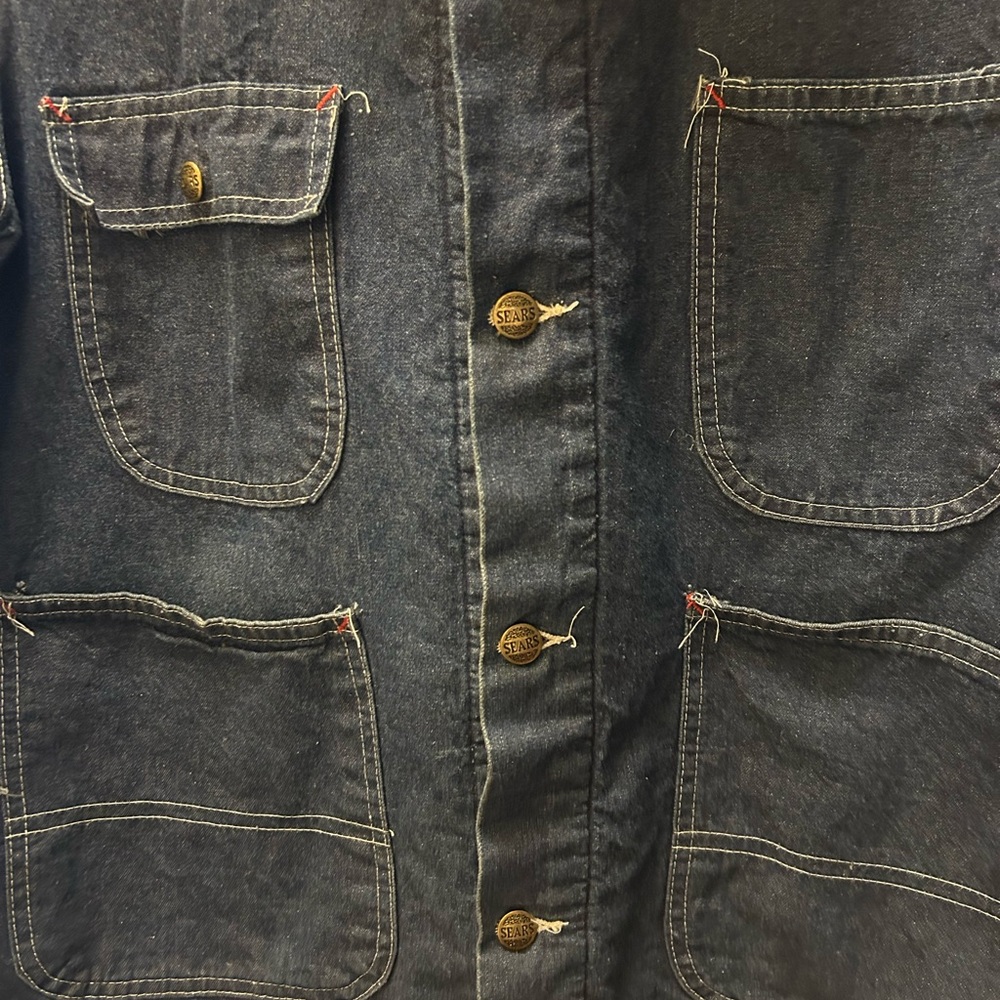 Vintage Sears Men's Navy Denim Work Jacket with Dark Corduroy Collar - Picture 2 of 4